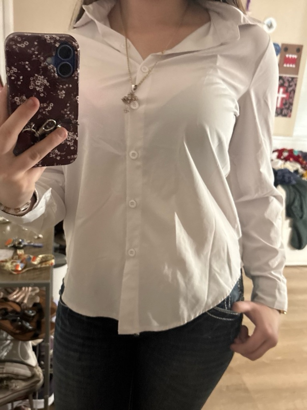 White button down dress top